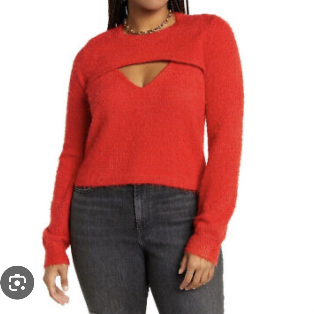 BP Red Fuzzy Sweater Tank With Long Sleeve Shrug